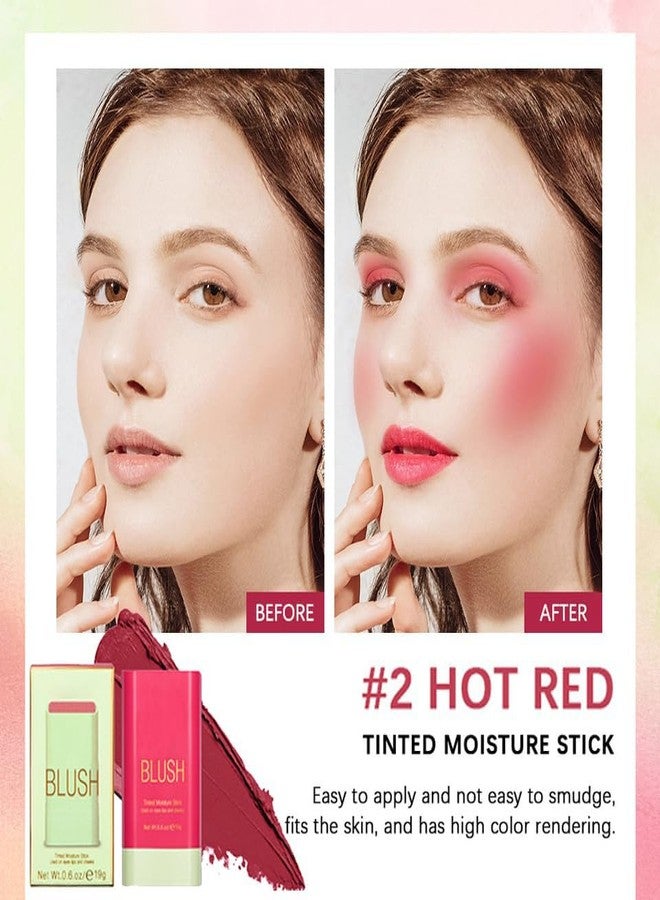 Tiejdhr Multi-Use Makeup Blush Stick, 3-in-1 Cream Blush Stick Beauty Tinted Solid Blush Stick for Cheek/Eyes/Lips, Waterproof Moisturizer Stick, Suitable for All Skin (02# Hot Red) - Image 2